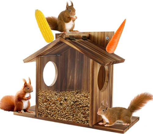 Wooden squirrel feeder house - wooden,