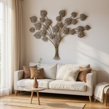 Gold Wall Art Leaf Design Mounted Metal Home Art Deco Gift 131cm