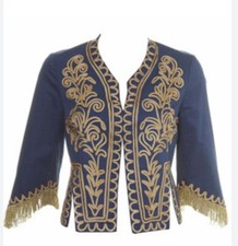 KATE MOSS TOPSHOP 8 ROYAL MILITARY VTG BLUE BLAZER JACKET GOLD BRAID FRINGE