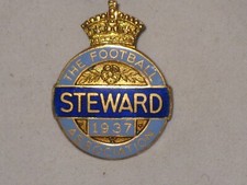 Football Association Steward 1937 Enamel Badge Denton & Down