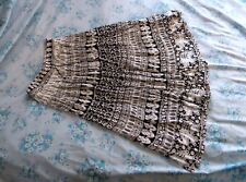 QED London Hippy Gypsy Indian Print Skirt Drawstring Medium Black White Long