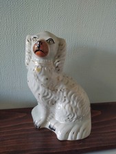 STAFFORDSHIRE SPANIEL/WALLY DOG in WHITE with GOLD DECORATION 9" in height (2)