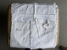 3 Vintage pram/cot pillowcases 1940’s lovely condition and a hand sewn bib. 