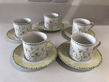 Sabichi Housewares Set of 5 Cups and Saucers Green and Yellow Fine China