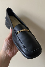 TLC by BHS Black Leather Loafers Shoes Slip On Small Wedge - Size Uk 5