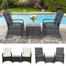 3PC Rattan Table Chair Bistro Garden Furniture Set Wicker Table Outdoor Patio