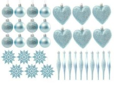 Christmas Tree Bauble Decorations, Set of 34pc, Droplets, Snowflake, Heart Xmas