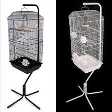 Large Metal Bird Cage with Stand in Black or White Strong Stable Steel Frame