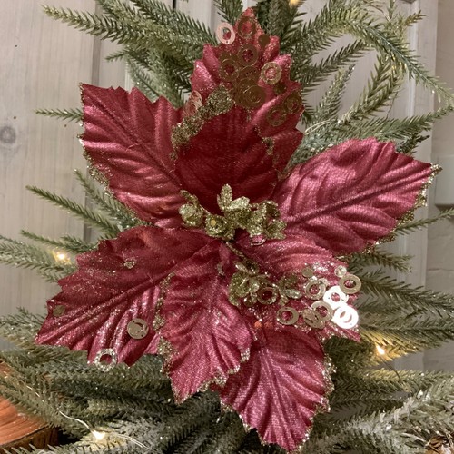 Pink fabric poinsettia pick - pink,