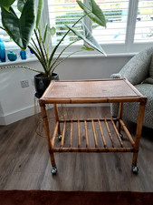 Vintage Bamboo Drinks Trolley Mid Century rolling cart table rattan bar