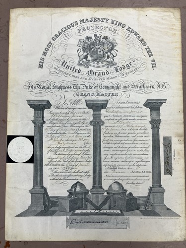 Antique masonic certificate - antique, st