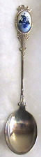 #216) SILVER PLATED TEA SPOON PORCELAIN BUTTON WINDMILL GRAIN WATER PUMP ENERGY
