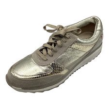 XTI Womens Gold Taupe Faux Leather Flat Lace Up Shoes Trainers Size UK 7 Used
