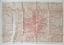 BAEDEKER Original 1927 Map of London and Environs