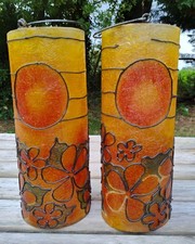 Rare Pair Vintage Moulded Fibreglass Light Shades - Indonesian Handmade - 31cm