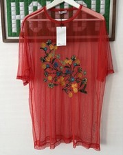 Zara Ladies Oversized Size S 10 12 14 Orange Embroidered Mesh Beach Holiday Top