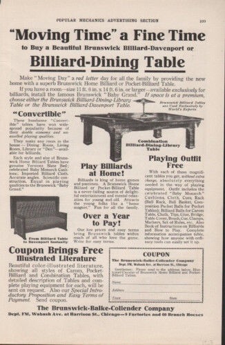 1913 brunswick home billiard - brunswick,