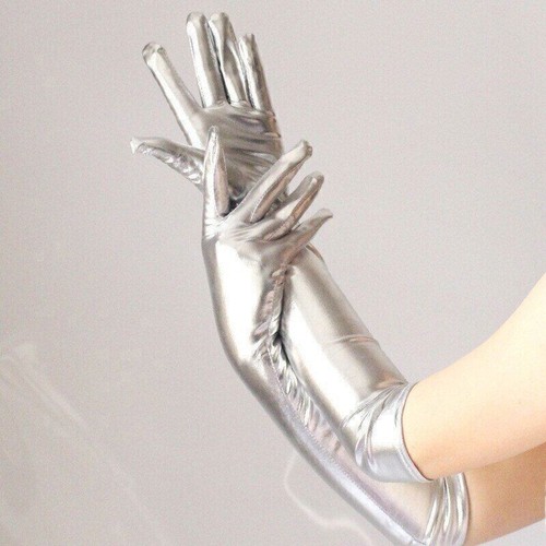 Silver puleather opera gloves - silver,