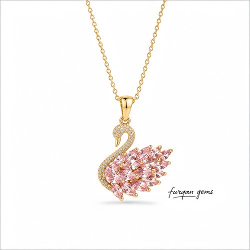 Pink zircon swan pendant - pink,