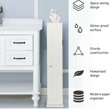 Compact Freestanding Toilet Paper Holder, Towel Storage White Bathroom Cupboard 