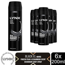 Lynx XL Black 48H Fresh Frozen Pear & Cedarwood Scent Body Spray Deo, 6x200ml
