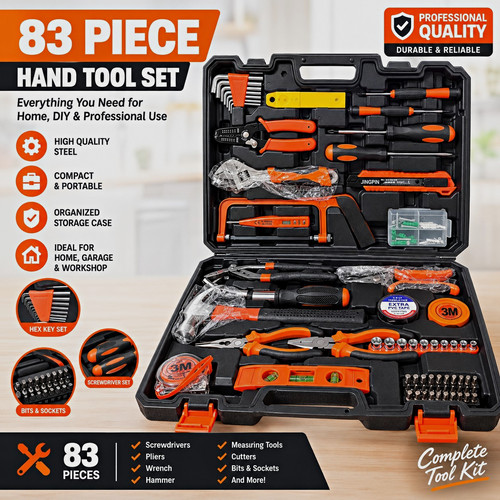 83pc hand tool set - kit, hammer