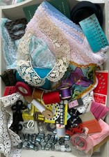 Vintage Haberdashery Sewing JOB LOT with butterfly applique motif, pink lace etc