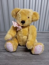 Thoughtful Bear Jointed Golden Floral Feet And Pink Bow