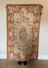 French Aubusson Floral Needlepoint Handmade Rug Vintage