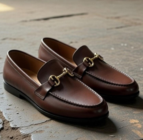 Brown leather horsebit loafers - brown,