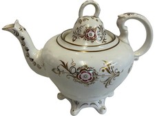 Vintage Ceramic Teapot with Floral Gold Design and Footed Base