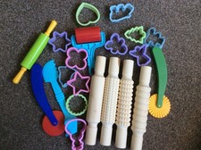 Wooden Rolling Pins Textured, Play Dough Tools & Cutters Bundle, No Play Dough