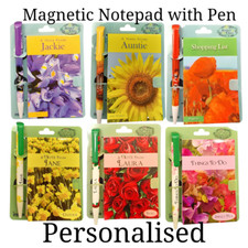 PERSONALISED MAGNETIC FLORAL NOTEBOOK AND PEN GIFT BIRTHDAY NOTEPAD A-Z NAMES