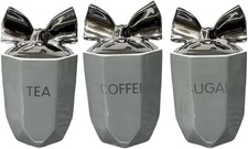 Tea Coffee Sugar Storage Jars Silver Bow Lid Ceramic Kitchen Container Canister