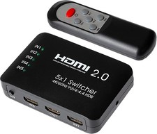 Maplin HDMI 2.0 Switch 5 in 1 Out, Aluminium 4K@60Hz Ultra HD Switcher with Remo