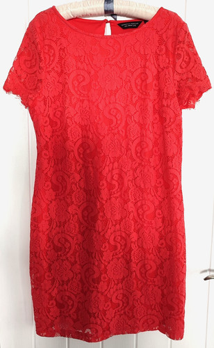 Red lacy short sleeve dress - red,