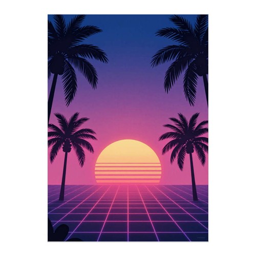 Retro neon horizon unframed - neon, horizon'