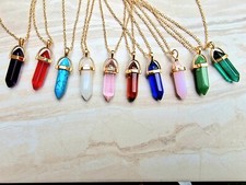 Natural Quartz Chakra Healing Crystal Point Cut Reiki Necklace Hexagonal Pendant