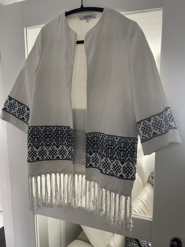 Zara ecru blue fringe boho - ecru,