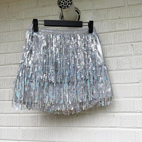 Silver sequin fringe mini - silver,