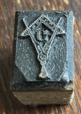 Rare Vintage Collectable Small Wood Block And Metal Freemason Stamp