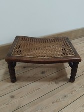 Antique Wooden Footstool with Cane Seat, Small Vintage Oak Stool c1900s 