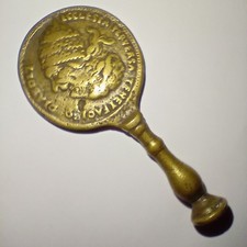 RARE ANTIQUE ANTI CATHOLIC POPE & DEVIL SATIRICAL MEDAL DESK SEAL / PIPE TAMPER