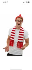 SALE Where's Wally? Kit Hat, Knitted Scarf & Glasses Adult Mens Book Day Costume