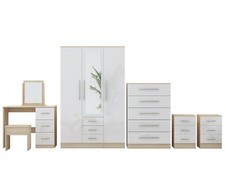 Combi Bedroom Set– 3 Door Wardrobe, Chest, 2 Bedside & Dressing Table High Gloss