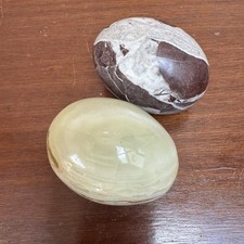 Vintage Decorative Marble Onyx Heavy Eggs x2 Retro Display Country House Vtg 