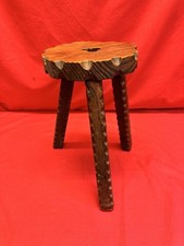 Hand Carved Vintage Wooden Three Legged Stool