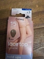 Nutmeg One Size Chiffon 15 Denier Lace Top Hold Ups Stockings