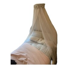 Antique Wooden Single-Bed Canopy with New Cotton Drapes