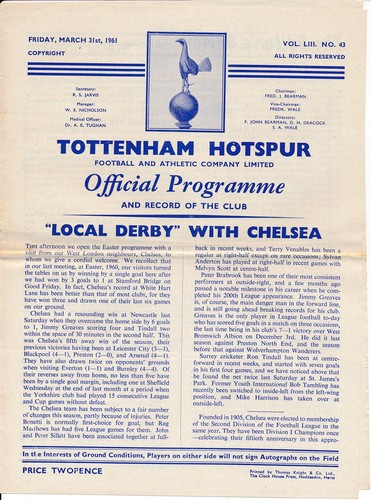 Tottenham chelsea 1960 - chelsea, 1960/1961
